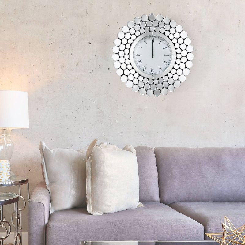 Rochelle Round Mirrored Wall Clock Silver - Abbyson Living
