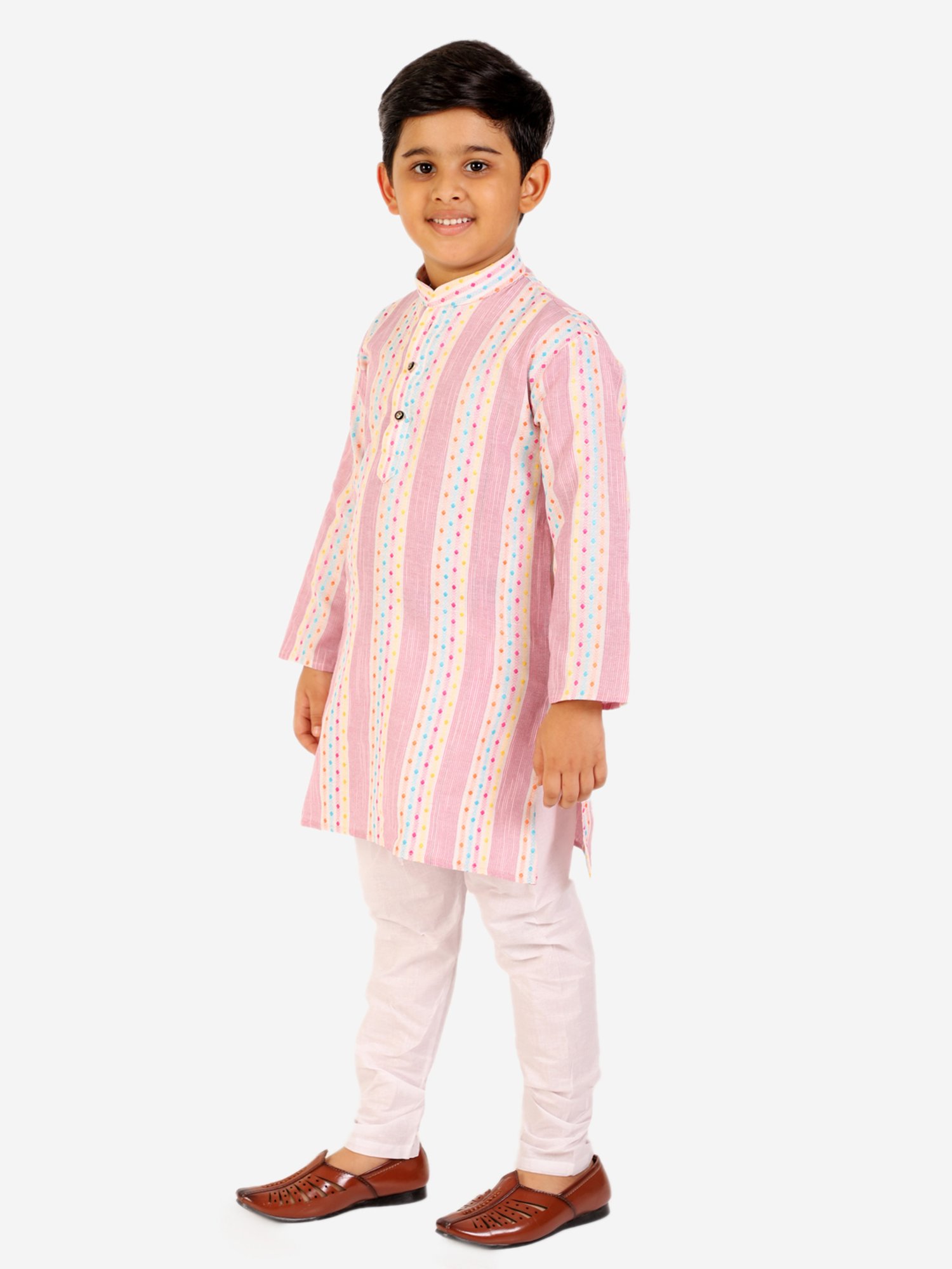 Pro-Ethic Style Developer Kids Pink & White Printed Full Sleeves Kurta with Pyjamas