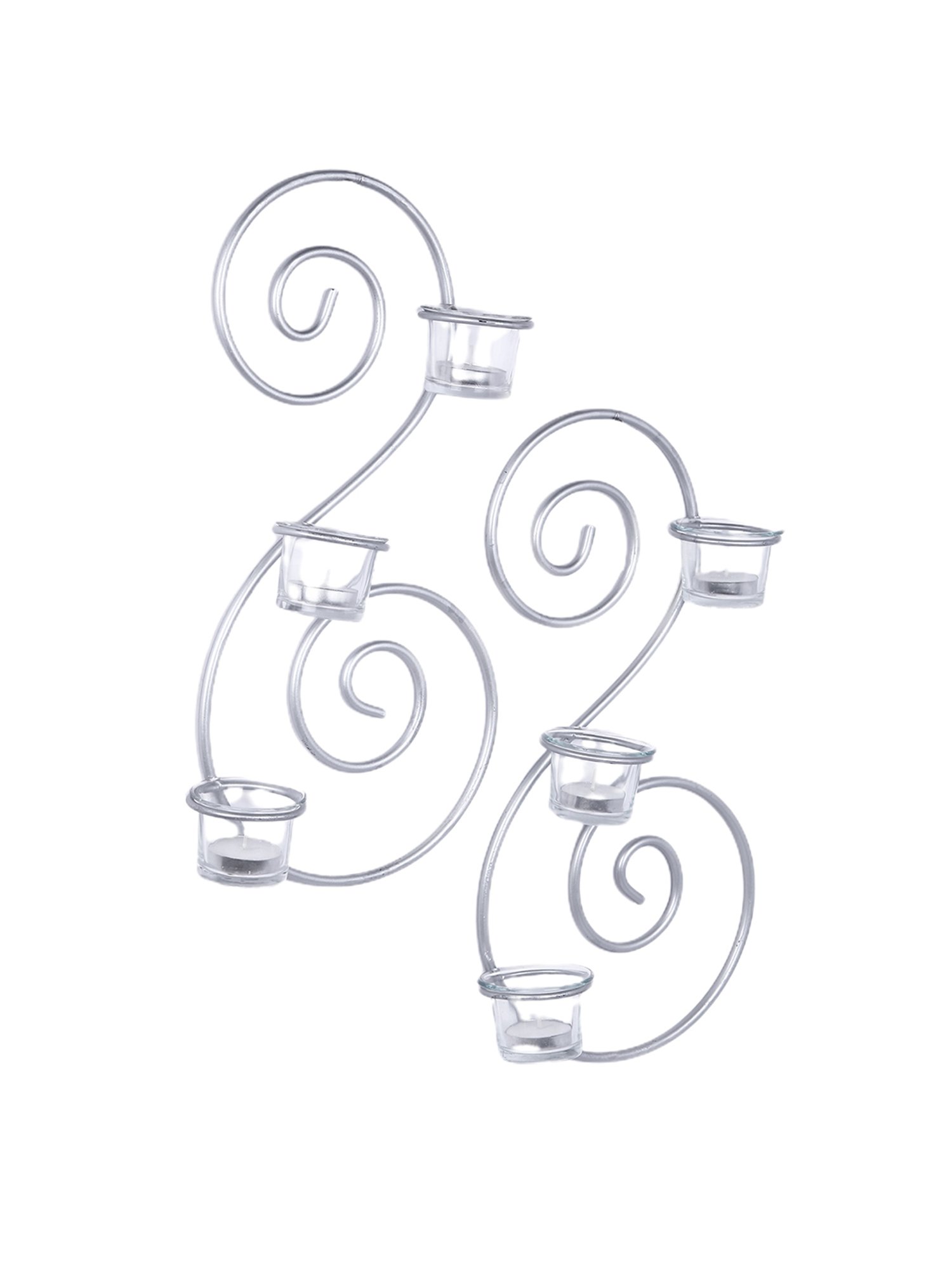 Hosley Metallic Silver Wall Sconce with Red and Clear Glasses Set of - 2