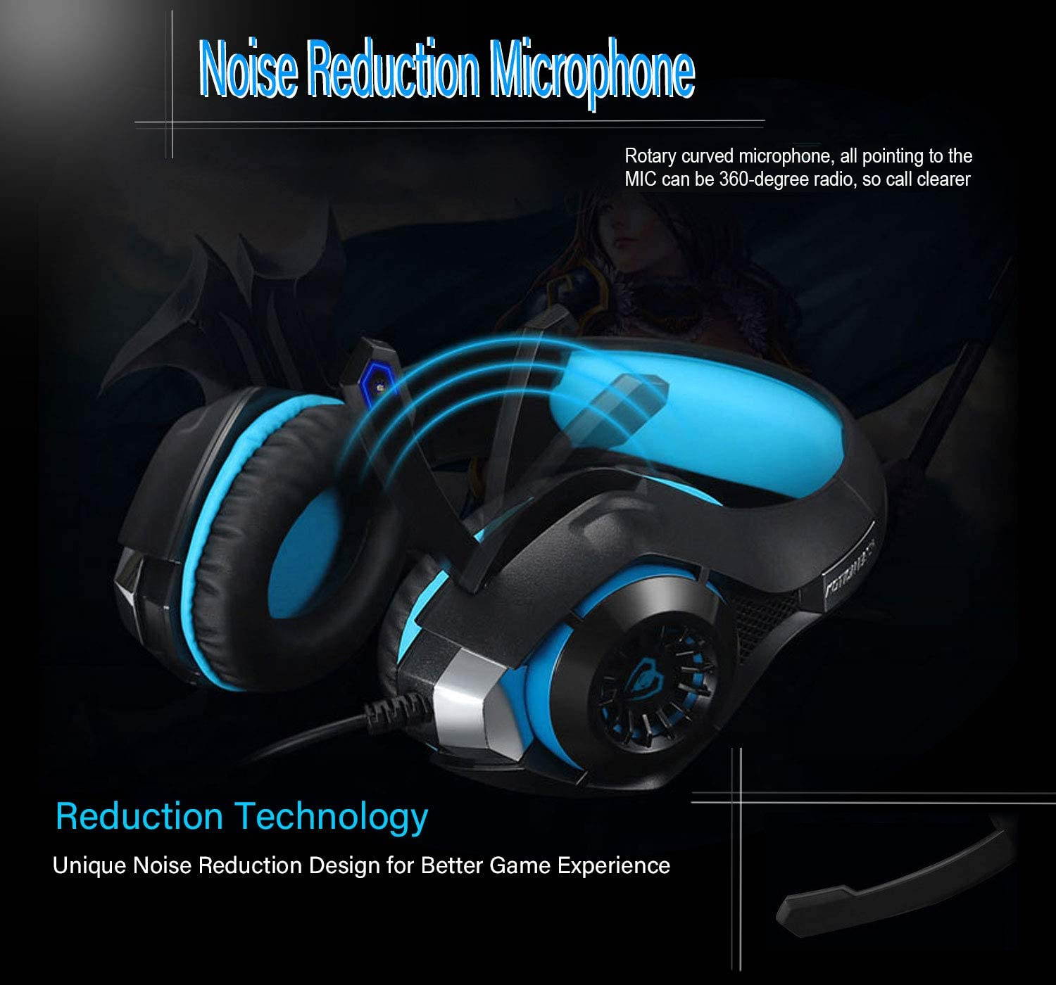 Pro Gaming Headset, Gaming Headphones for PC PS4 Xbox One Surround Sound Over-Ear Headphones with Mic LED Light Bass Surround Soft Memory Earmuffs for Computer Laptop - Blue