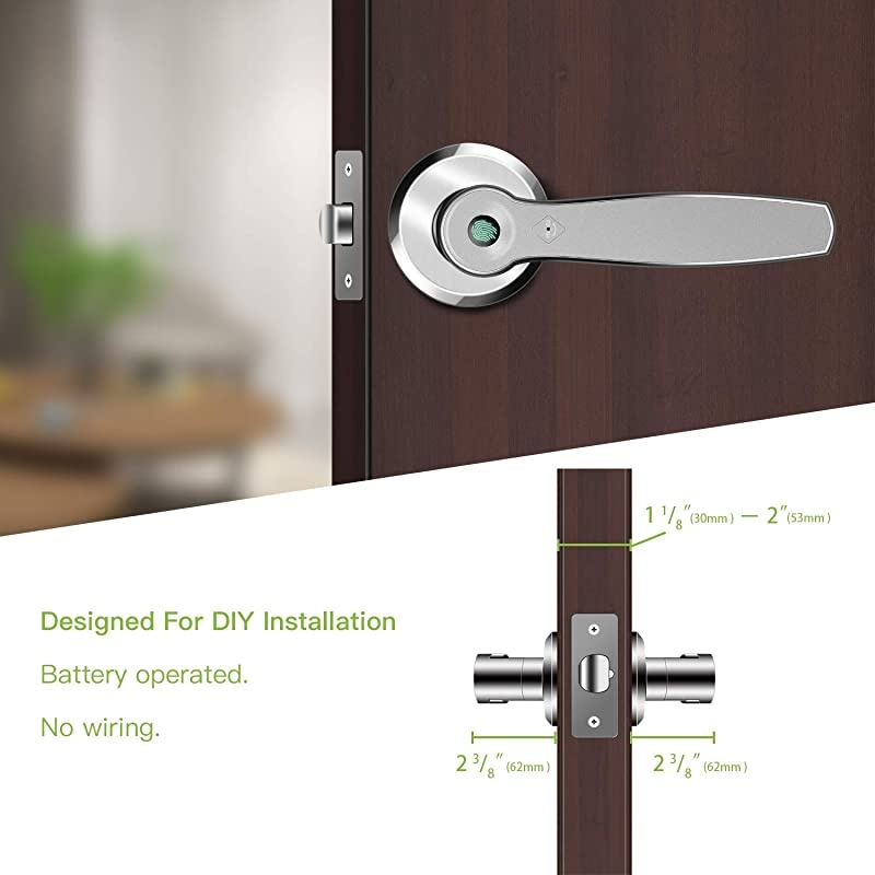 Fingerprint Door Deadlatch Lock Keyless Entry Front Door Smart Biometric Lock for HomesAirBnBApartmentsHotels Silver PlatinumLB200P