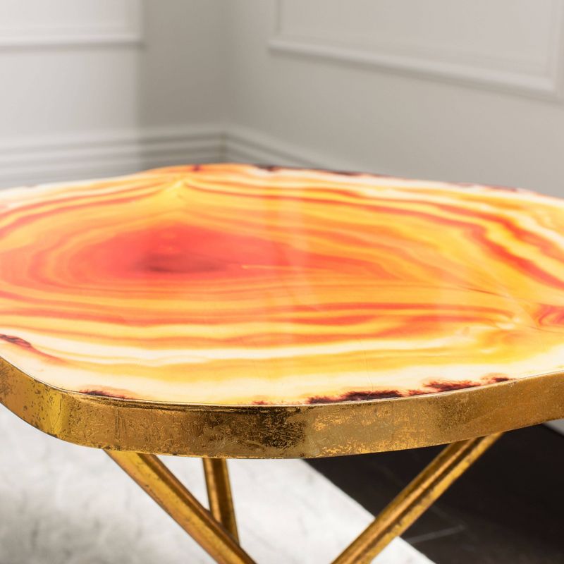 Giselle Faux Agate Side Table Multi Orange/Gold - Safavieh
