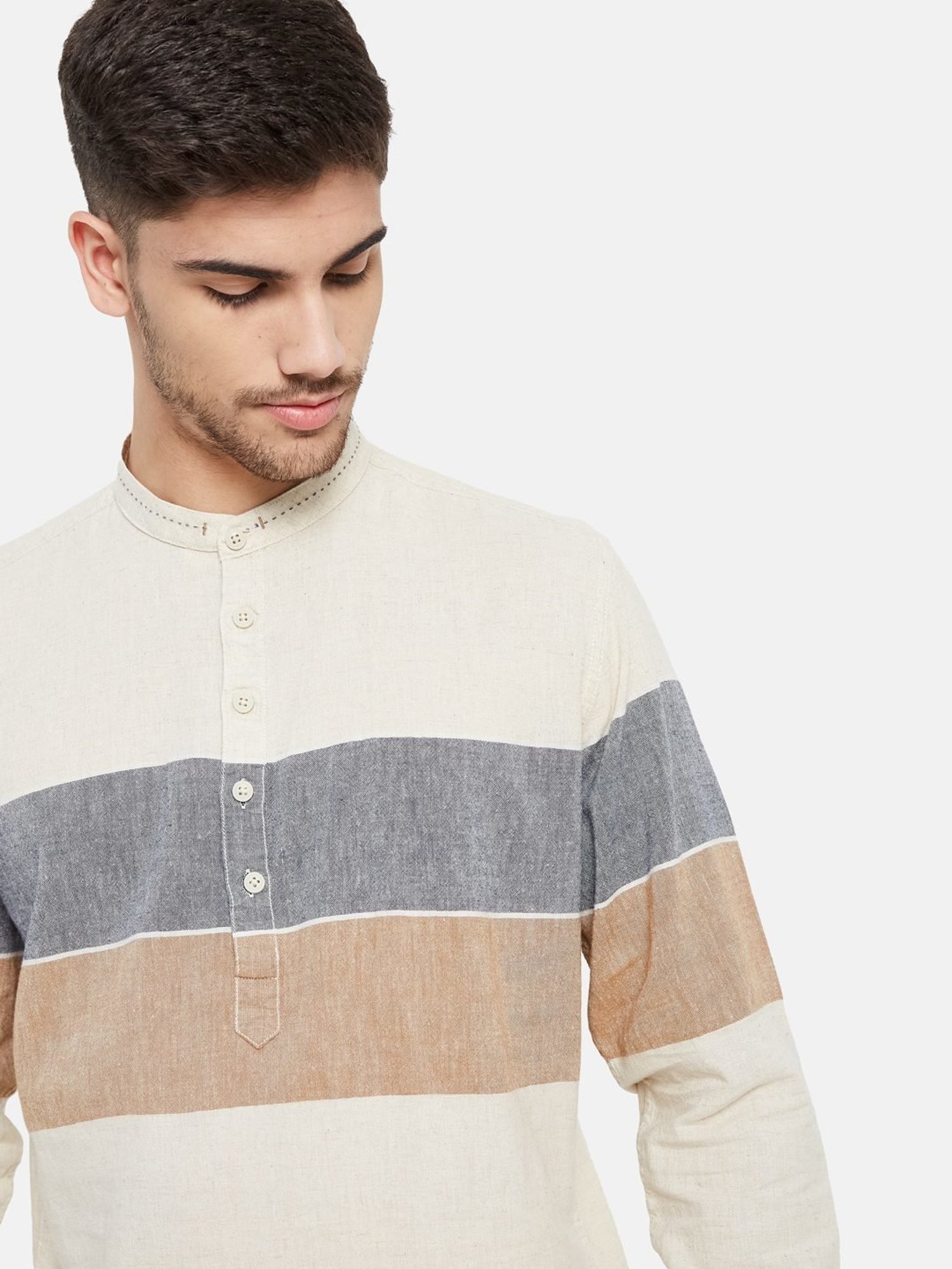 METTLE Natural Cotton Regular Fit Colour Block Shirt