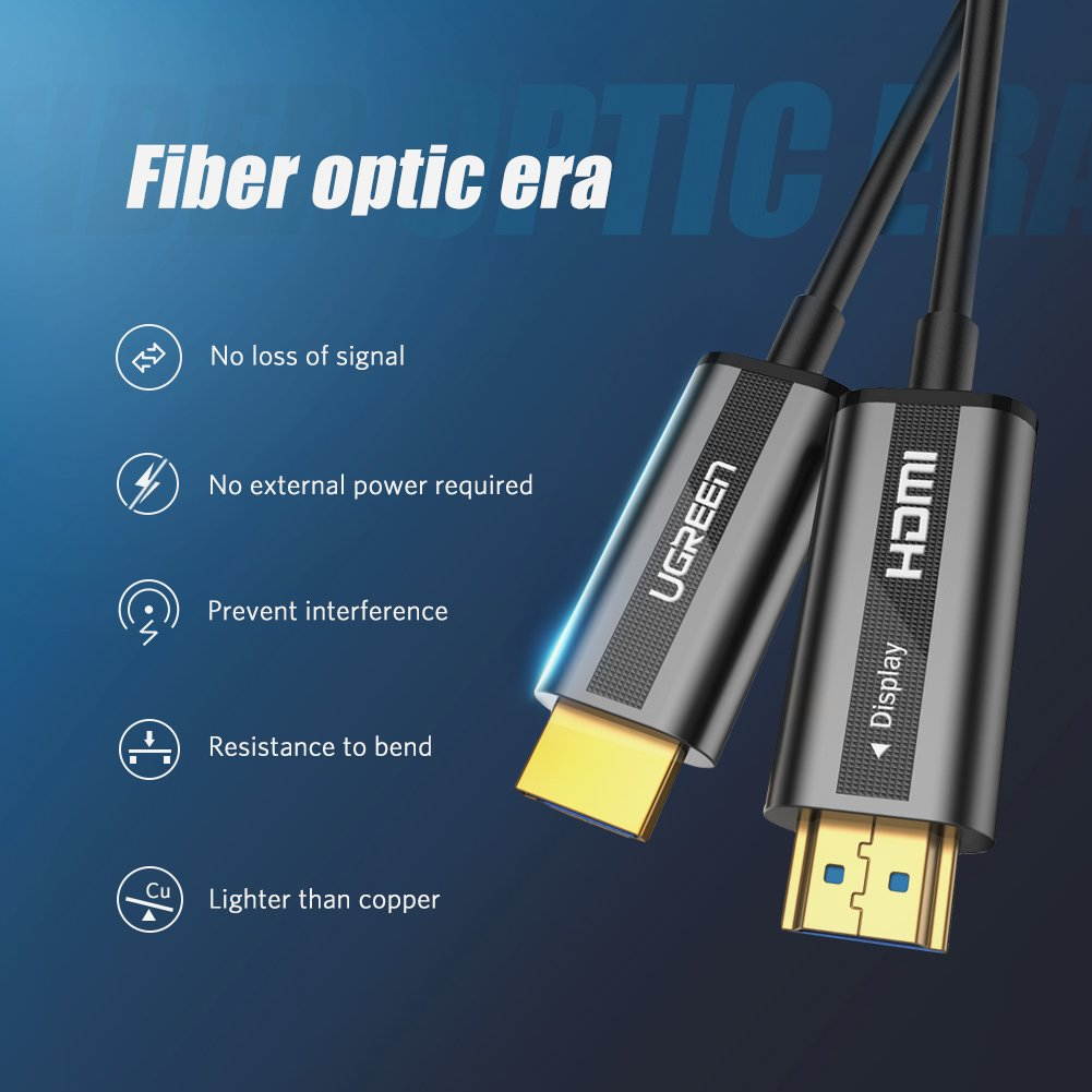 ESTONE Fiber HDMI Cable 4K 65ft 60Hz, RTF5Fiber Optic HDMI Cable 2.0 4K HDR at 4:2:0 8/10/12bit, 4:2:2 and 4:4:4 with 8 bits; 3D 4K Video at 60 Hz, High Speed 18Gbps Fiber Optic HDMI Cable
