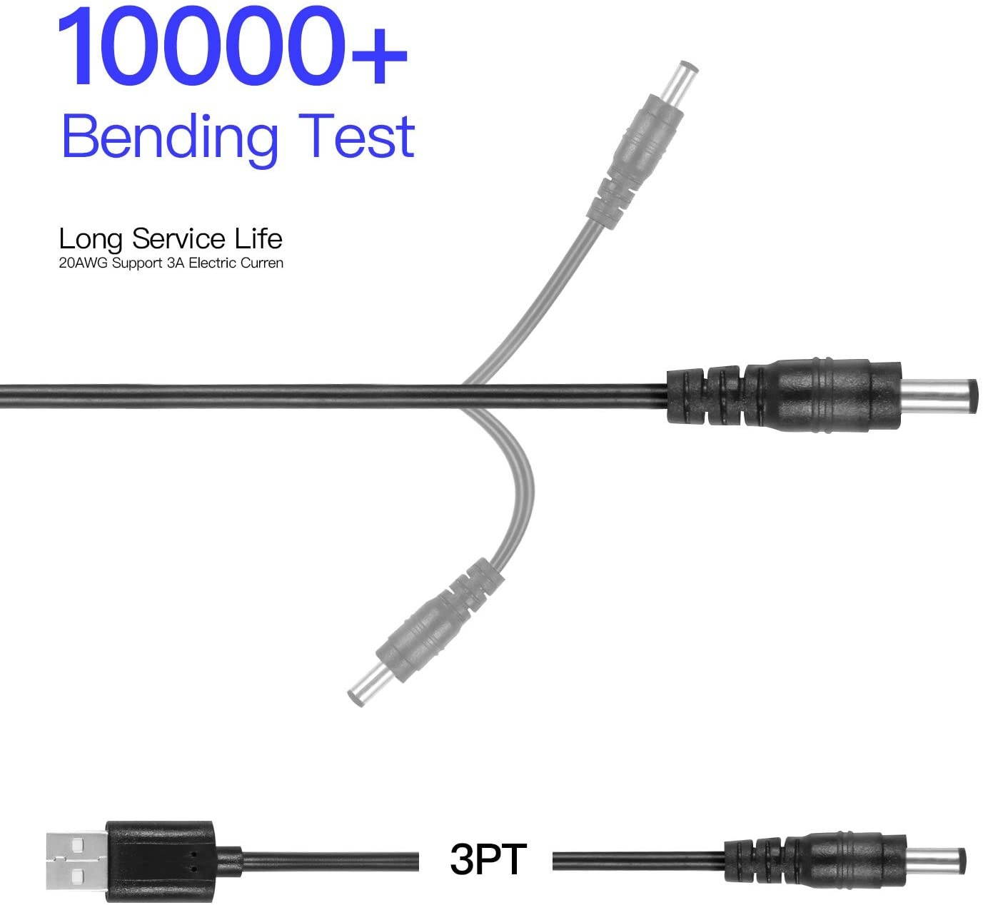 Onite Female 5.5x2.1mm to Male 4.0x1.7mm, 3.5x1.35mm, 3.0x1.1mm, 2.5x0.7mm Jack, USB to DC 5.5x2.1mm Cord (DC4+1)