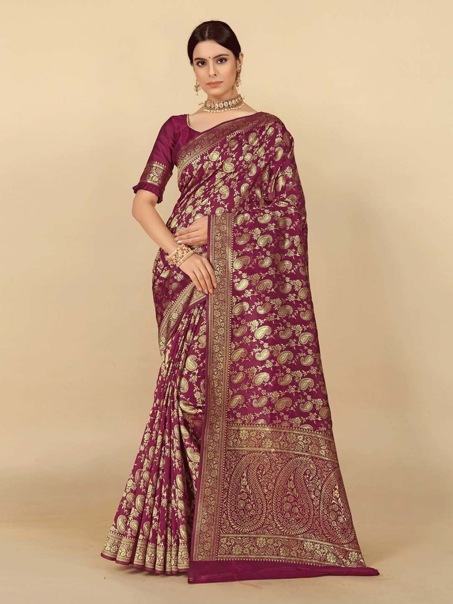Rangita Maroon Woven Saree With Blouse