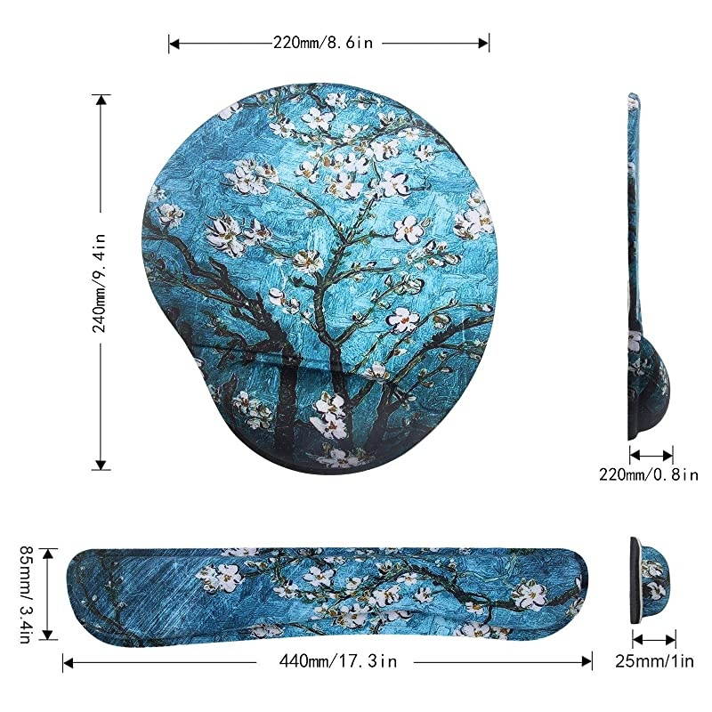 Rest Keyboard Pad Computer Keyboard Accessory Memory Foam Anti-Slip Gaming PC Ergonomic Hand Pad Full Size Stitched Edges (KS-1600)