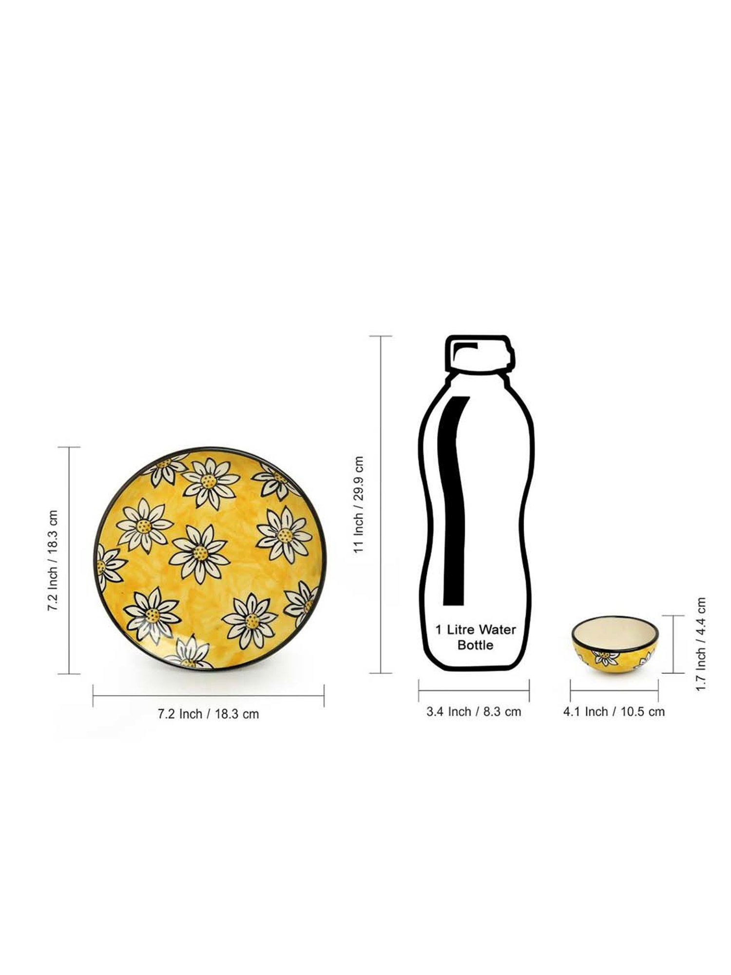 ExclusiveLane 'Californian Sunflowers' Yellow & White Ceramic Dinner Set