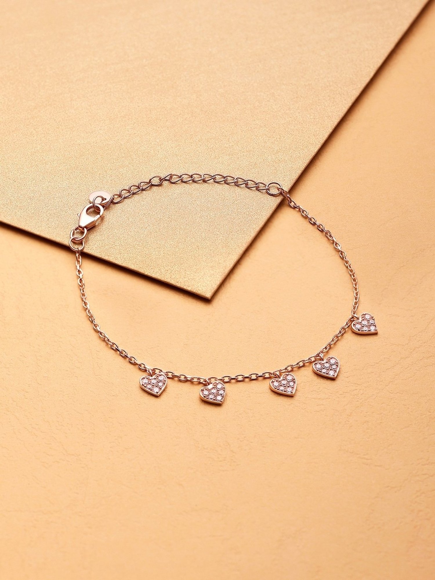 March by FableStreet 92.5 Sterling Silver Dangling Hearts Bracelet for Women