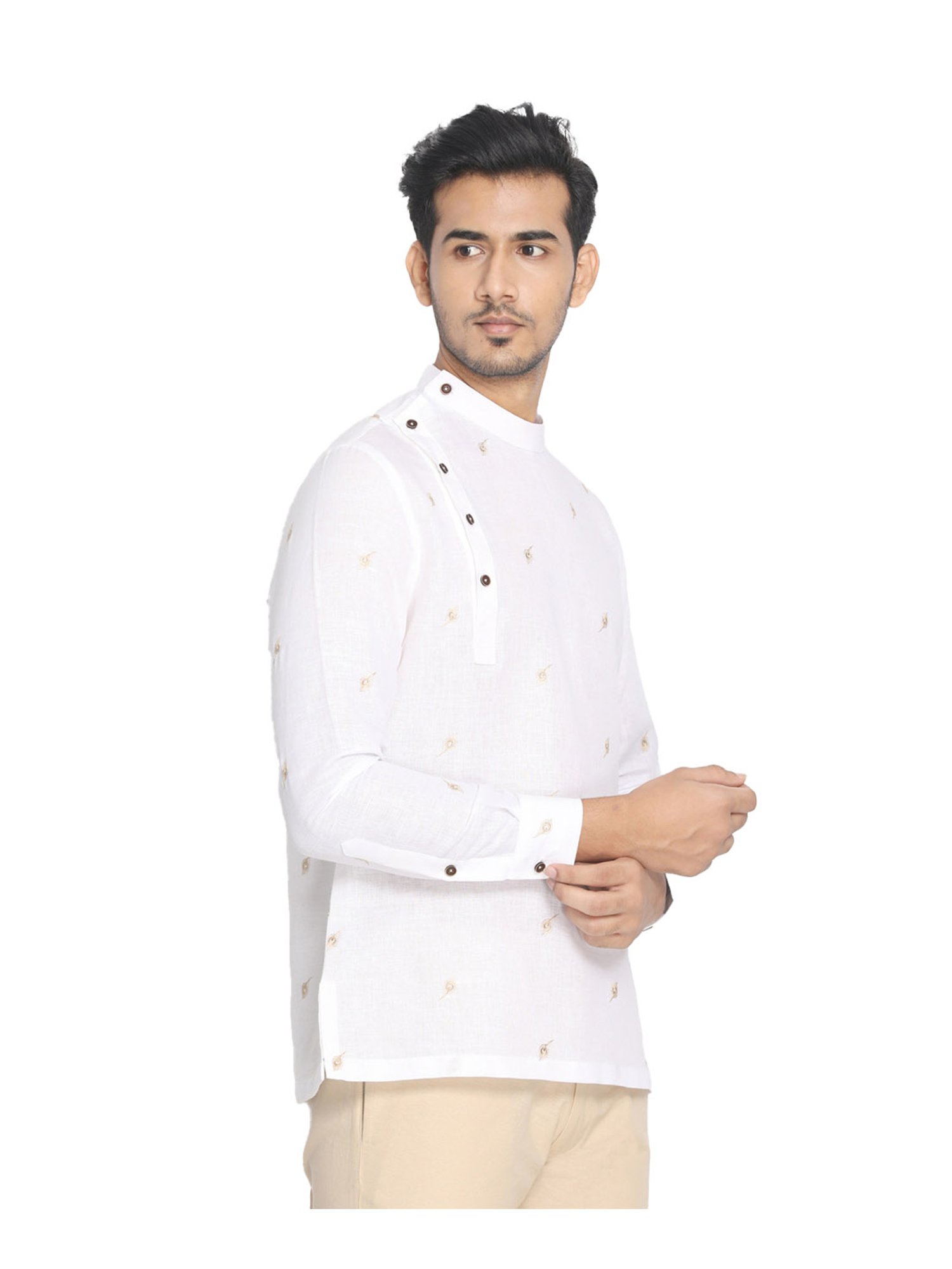 Manyavar White Printed Short Kurta