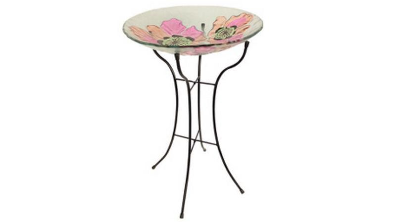 Melrose 26" Poppy Flower Glass Outdoor Patio Garden Bird Bath Feeder - Pink