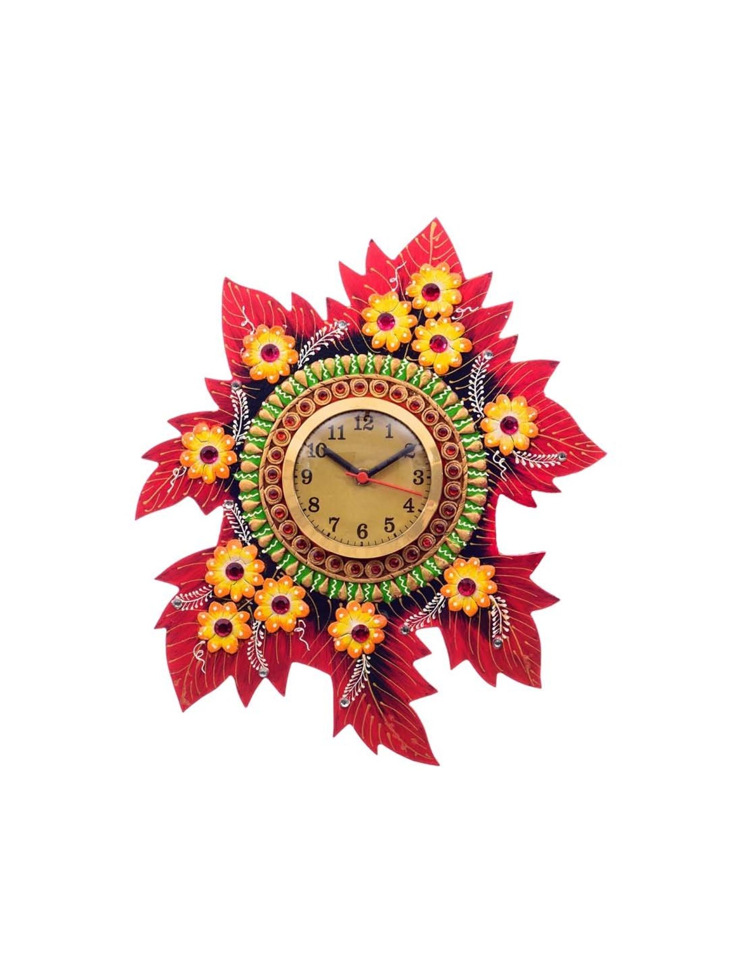 eCraftIndia Handcrafted Papier-Mache Leaf Shape Wall Clock