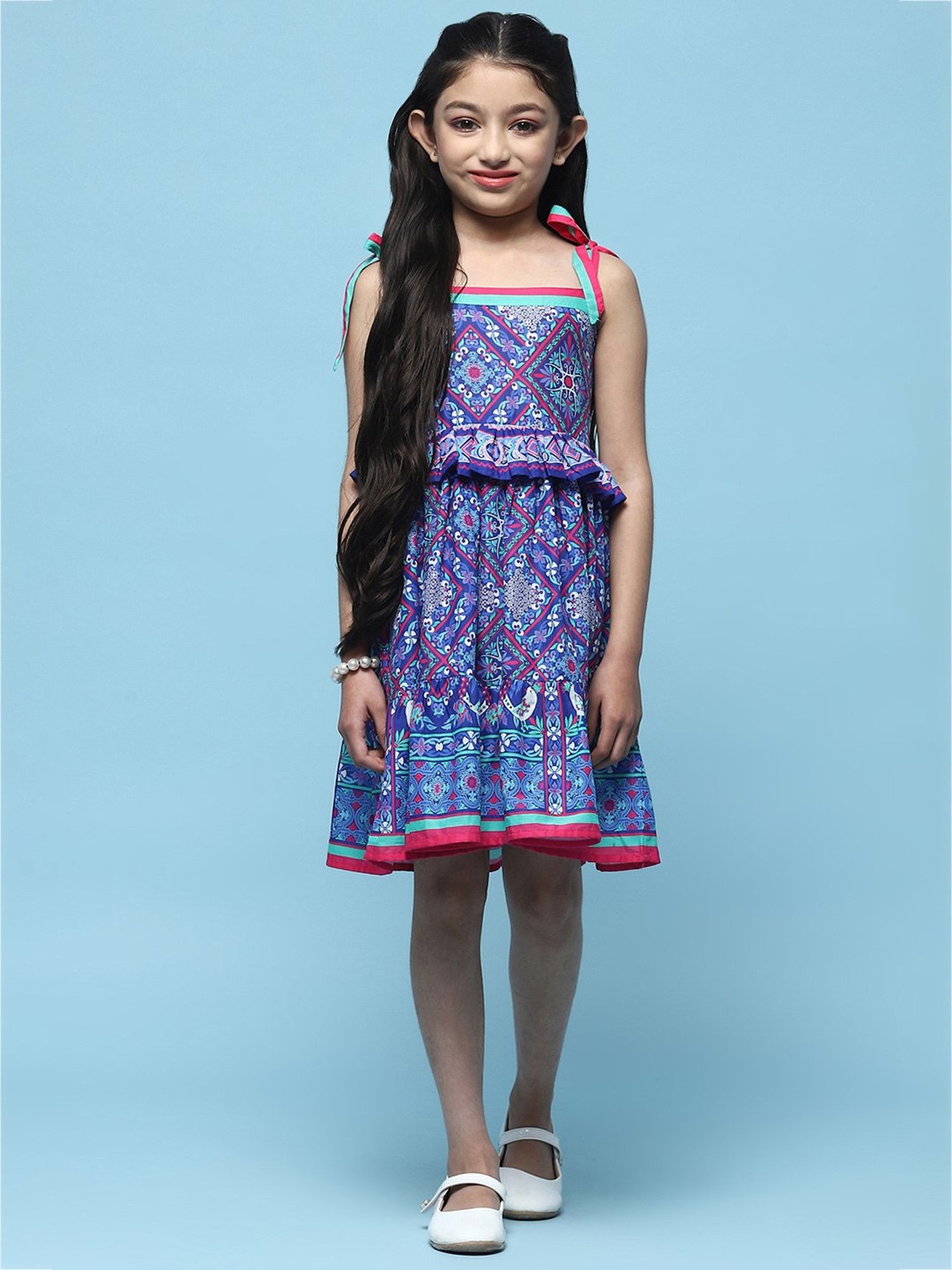 BIBA Girls Blue Printed Dress