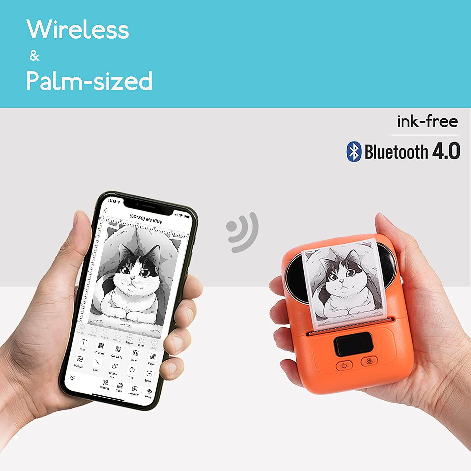 M110 Wireless Thermal Label Printer Portable Bluetooth Label Maker Machine Barcode Printer for iPhone and Android Phones