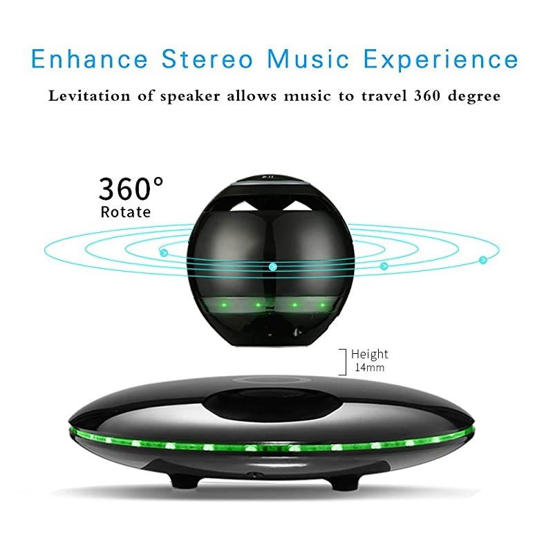 Magnetic Levitating Speaker Bluetooth 40 LED Flash Wireless Floating Speakers with Microphone and Touch Buttons Black