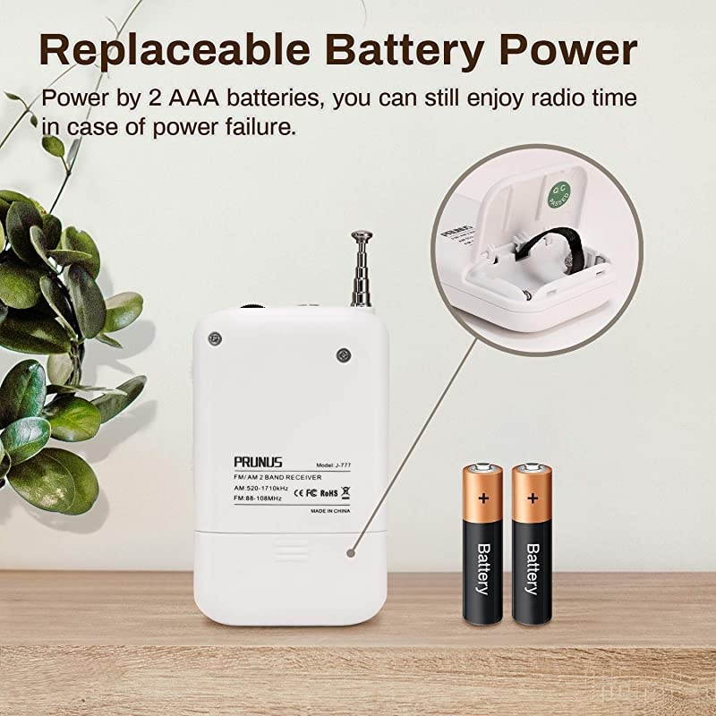 J777 Portable Pocket Radio AM FM Transistor Radio Battery Operated Stereo Headphones Jack Excellent Reception by White
