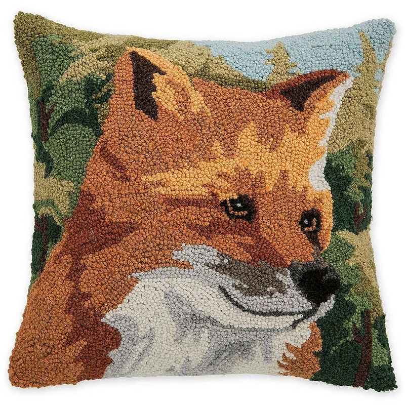 Plow & Hearth - Fox Hand-Hooked Wool Throw Pillow