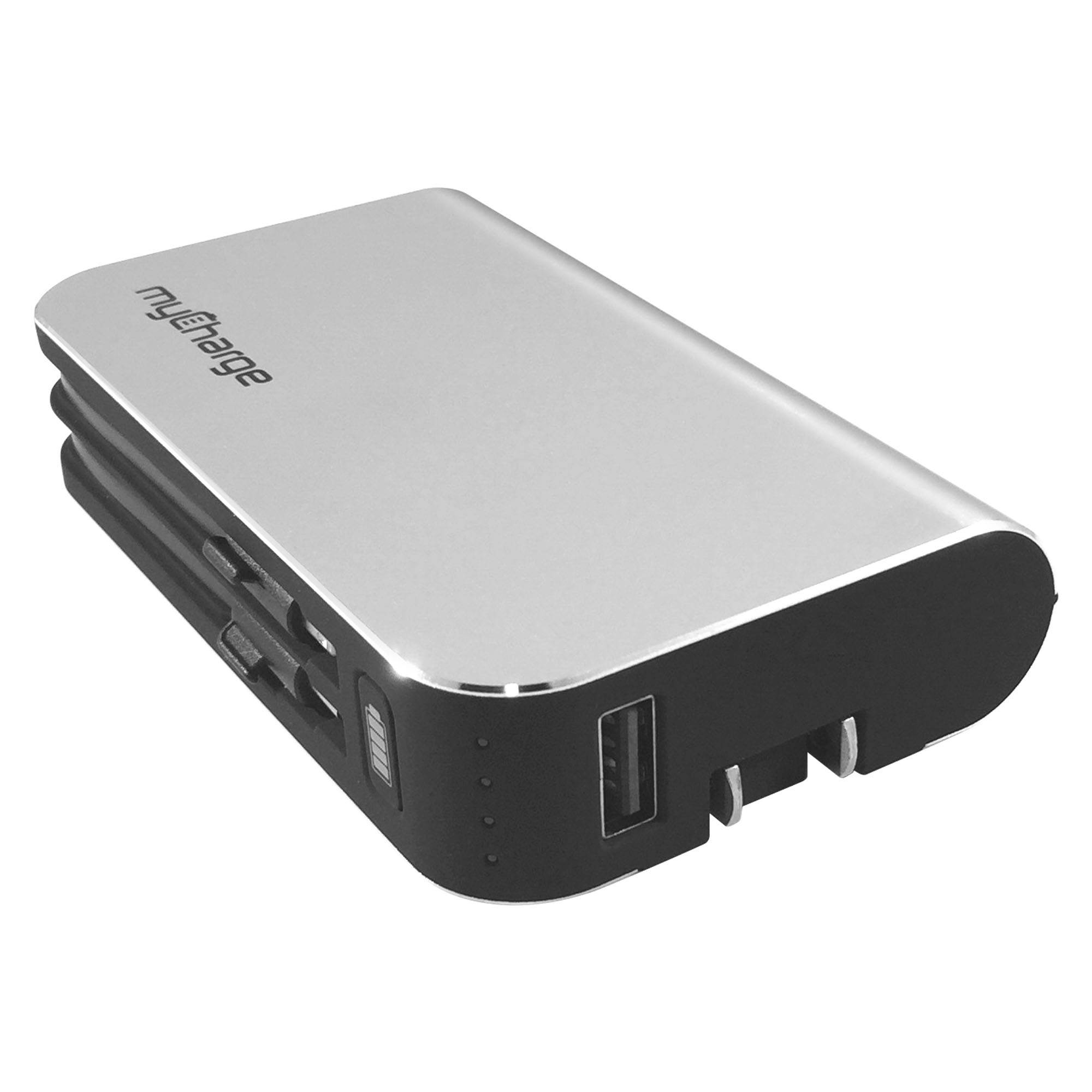 myCharge Hub Plus Powerbank 6700 mAh with Lightning&Micro-USB Cable Silver Batteries and Portable Power