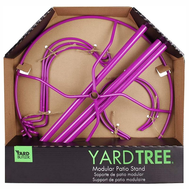 Yard Butler IYT-5PUR Indoor Outdoor 84 Inch Tall Gardening Yard Tree with 3 Shepherds Hooks and 2 Flower Pot Rings for 7 Inch Planters, Purple