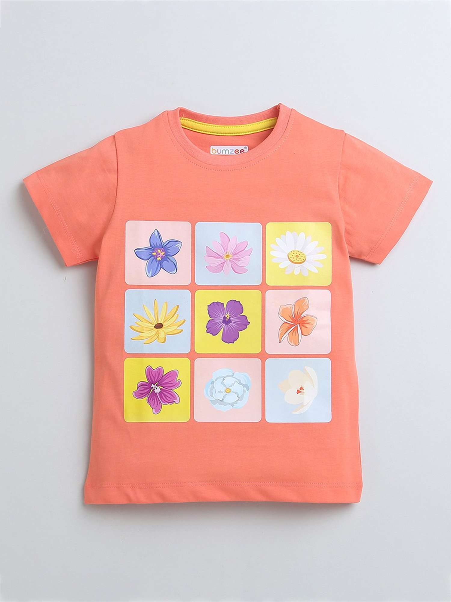 Bumzee Kids Peach Floral Print T-Shirt