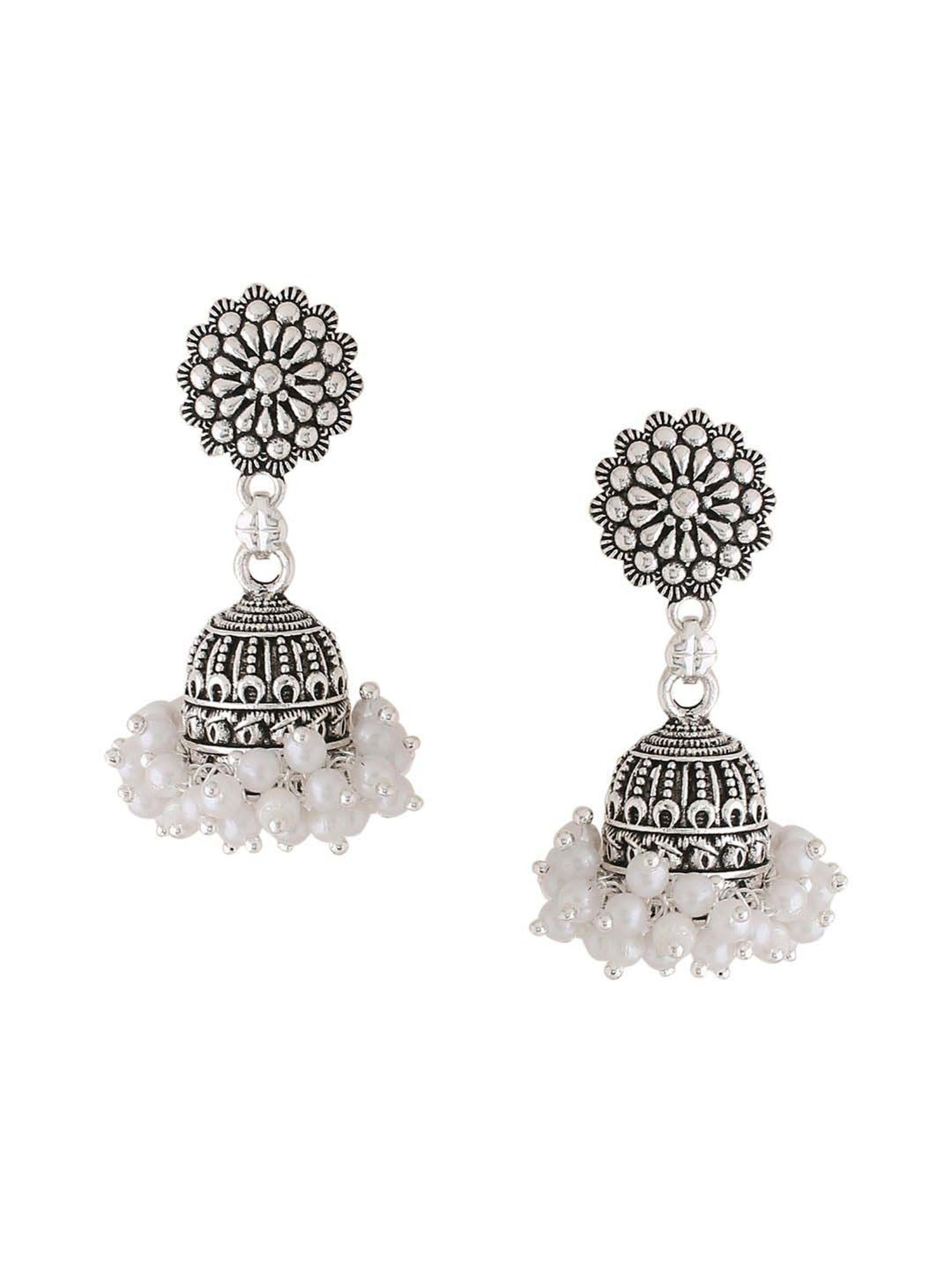 NVR Silver Toned Dome Shaped Jhumki earrings for Women