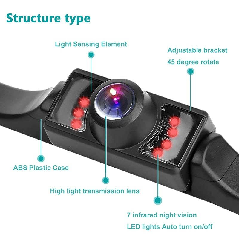License Plate Backup Camera Car Rear View Reverse CameraAutomotive Backing Camera 120&deg; View Angle Waterproof 7 LED Night Vision Reversing Camera for TrucksSUVRVPickupVans