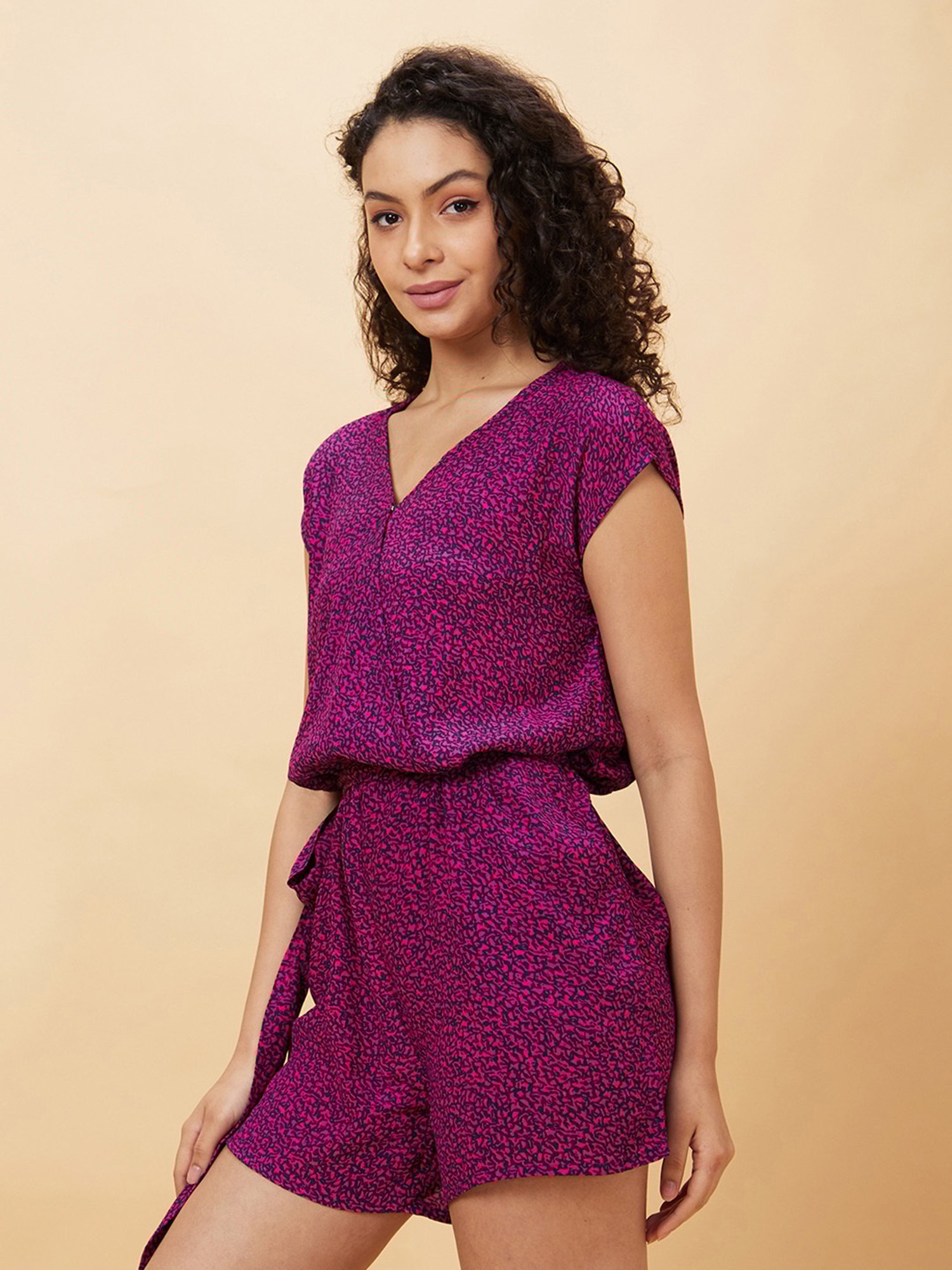 Globus Pink & Black Printed Mini Playsuit