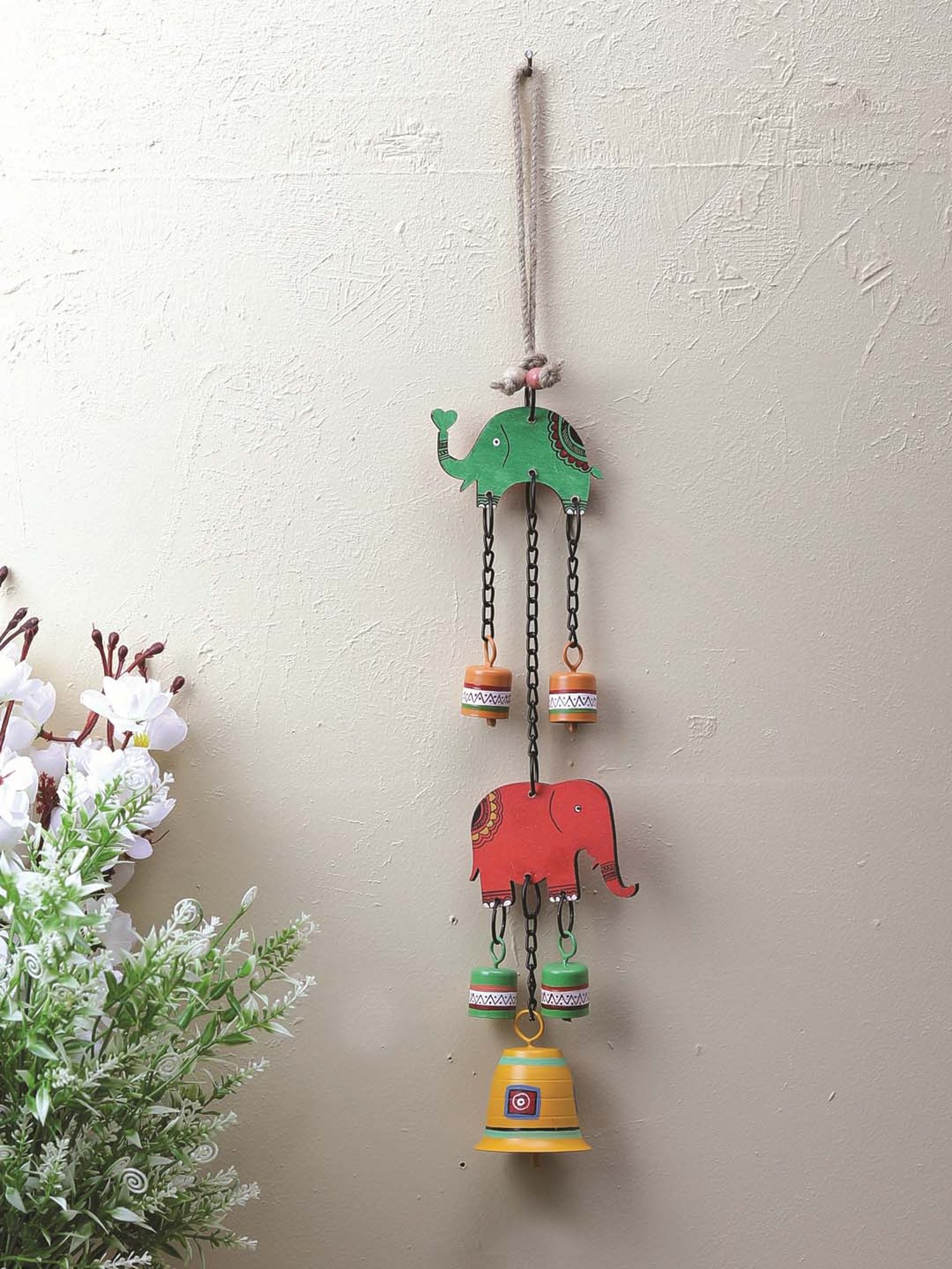 VarEesha Multicolor Wood Elephant Tinkle Bells Windchime - Set of 1