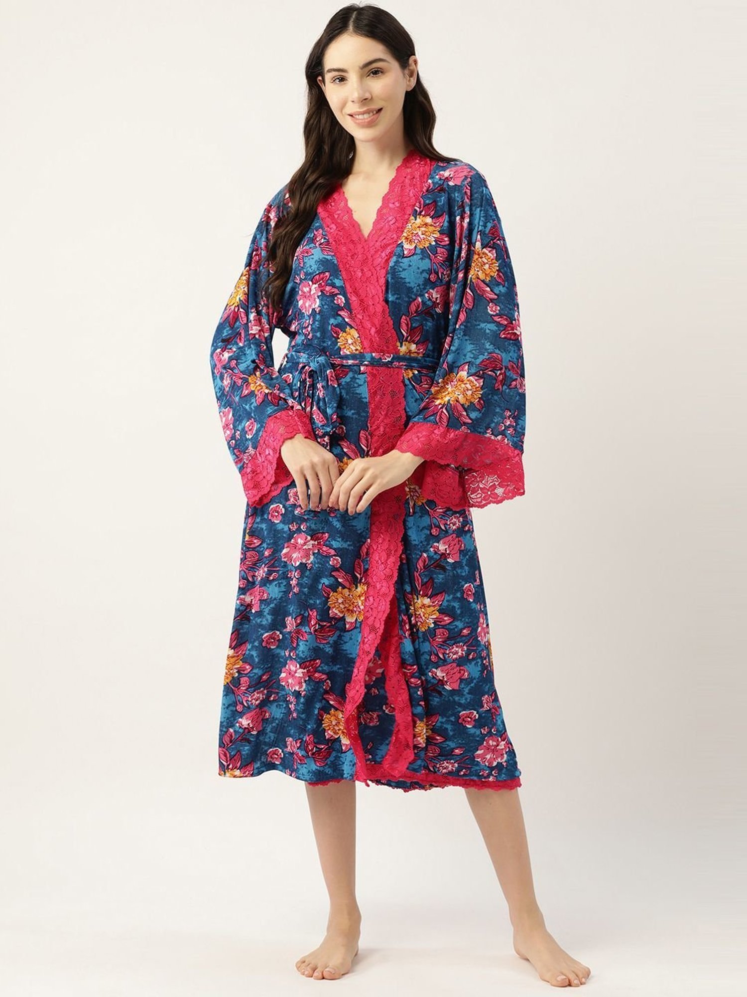 Ms.Lingies Blue Printed Nightwear With Robe