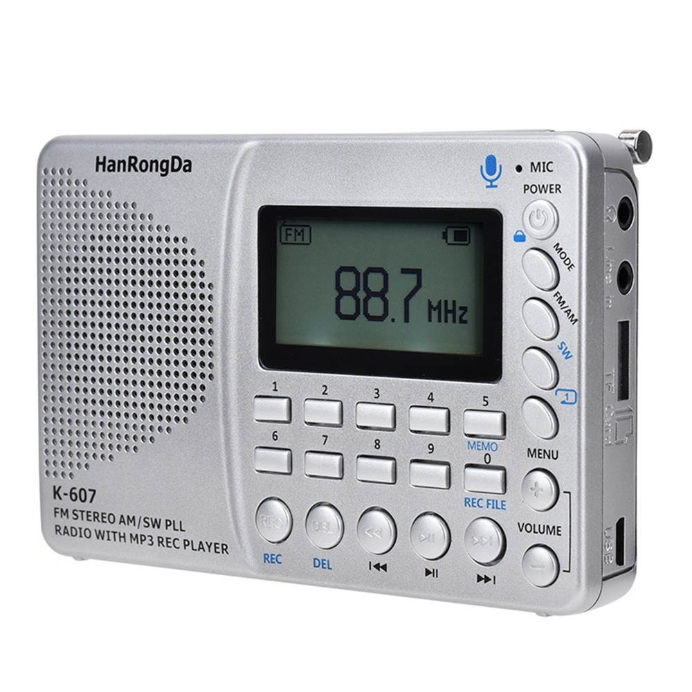 K607 Portable Radio AM/FM/SW/TF Pocket Radio MP3 Digital Recorder Support TF Card USB REC Recorder Sleep Time