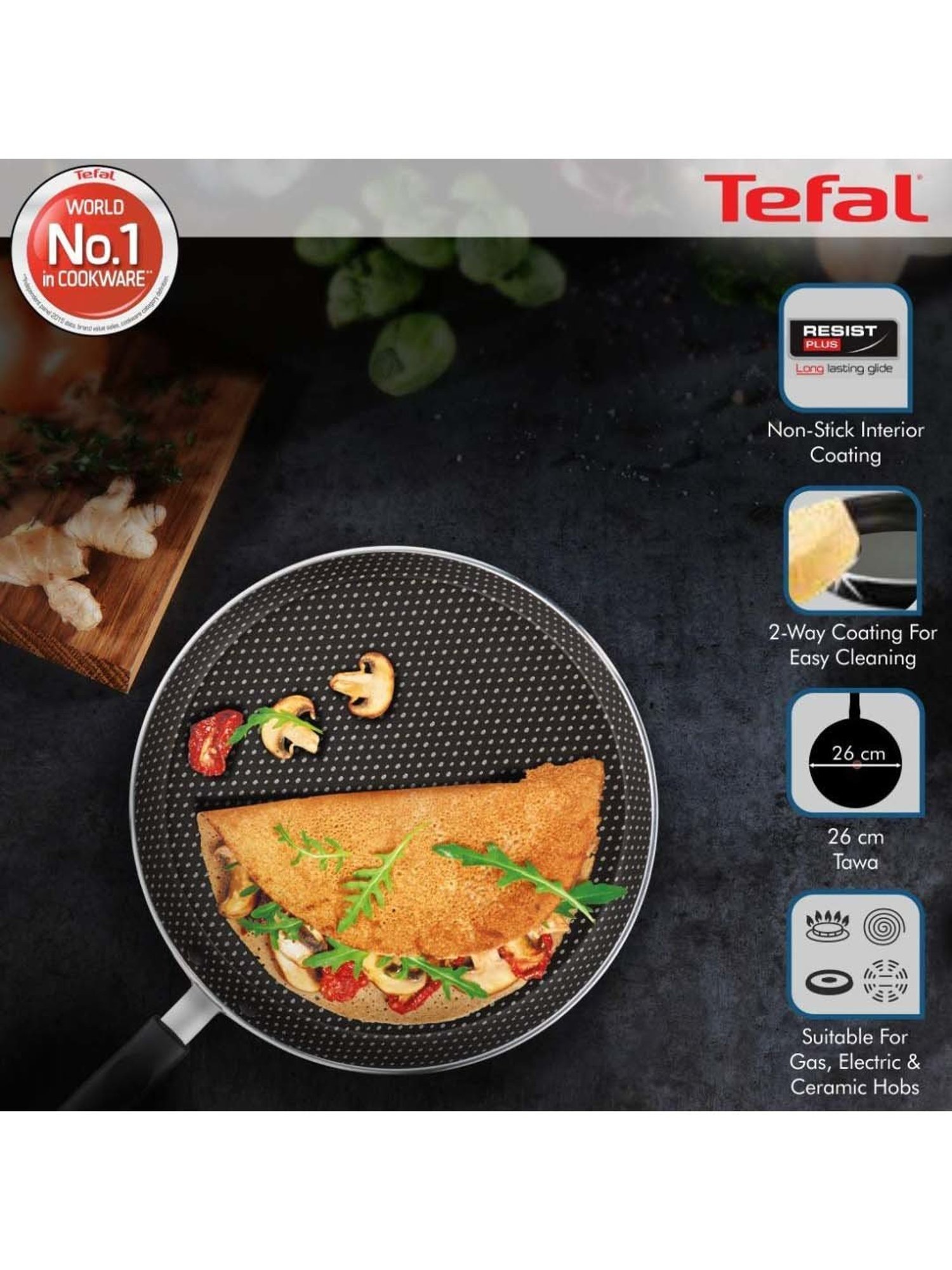 Tefal Simply Chef Red Aluminium 26 cm Rio Non Stick Tawas (0.97 L)