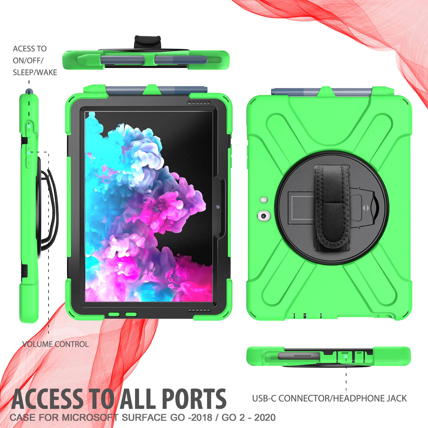 Case for Microsoft Surface Go 2 10.5 inch 2020 / Surface Go 10 inch 2018 with with Pen Holder, Hand Strap & Shoulder Strap Shockproof Protective Stand Cover