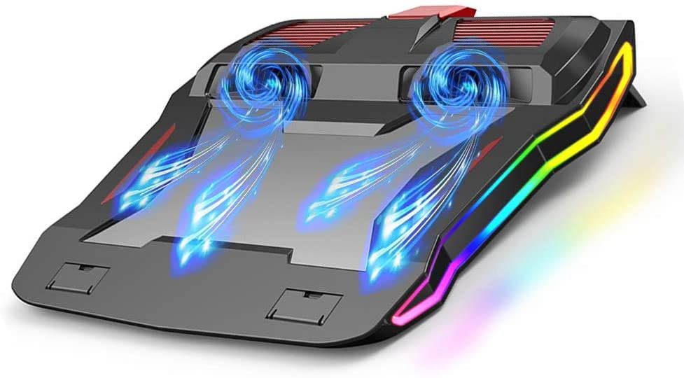 Laptop Fan Cooling Pad, Gaming Laptops Radiator Cooling Stand, Double Quiet high Speed Turbine Large air Volume USB Laptop Cooler, Suitable for 15-18inch laptops, 2 Heights, Colorful LED Lights