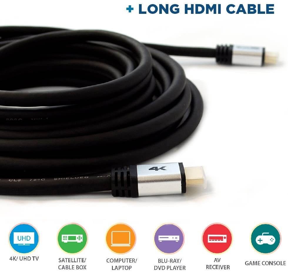 QualGear Projector Ceiling Mount Bundle with 110" Ultra White Fixed Frame Projector Screen & 25' HDMI Cable Hardware Mount (PRB-717&ndash;Wht-110W-25ft)