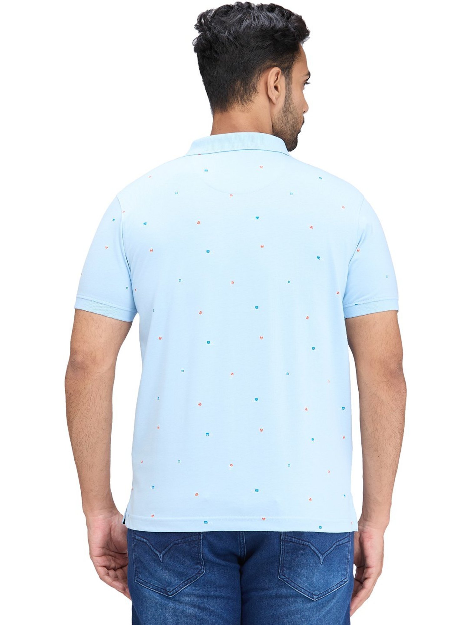 Park Avenue Blue Slim Fit Printed Polo T-Shirt