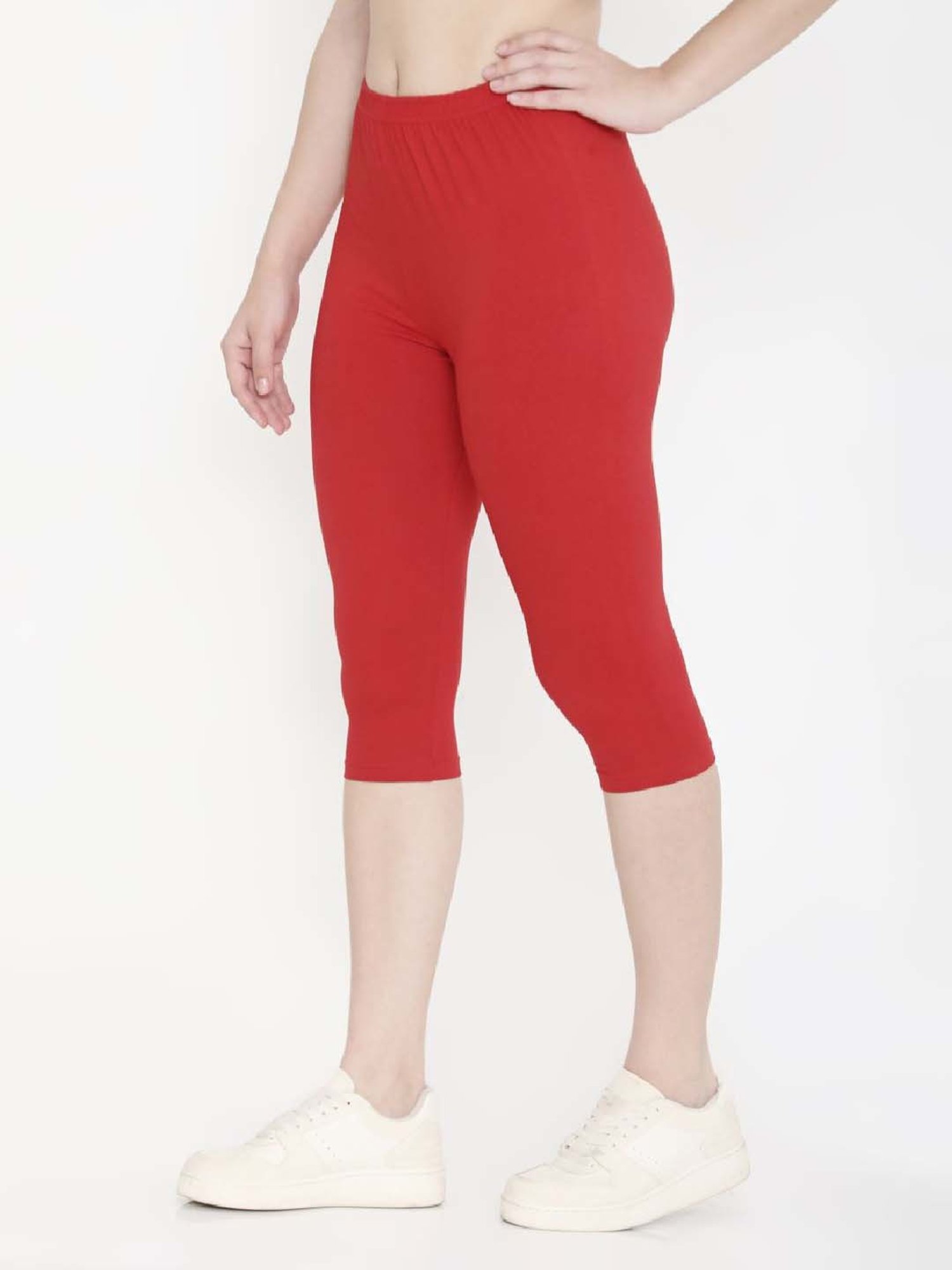 FEELINGS Red Cotton Plain Capris