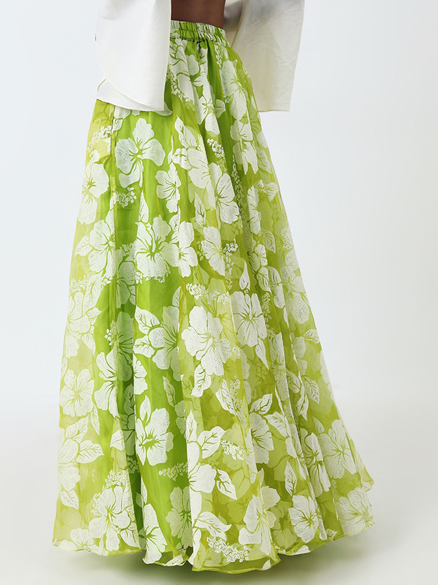Vark by Westside Lime Floral Flared Skirt