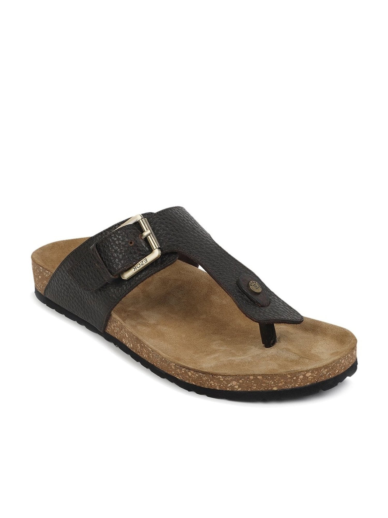EZOK Men's Brown T-Strap Sandals