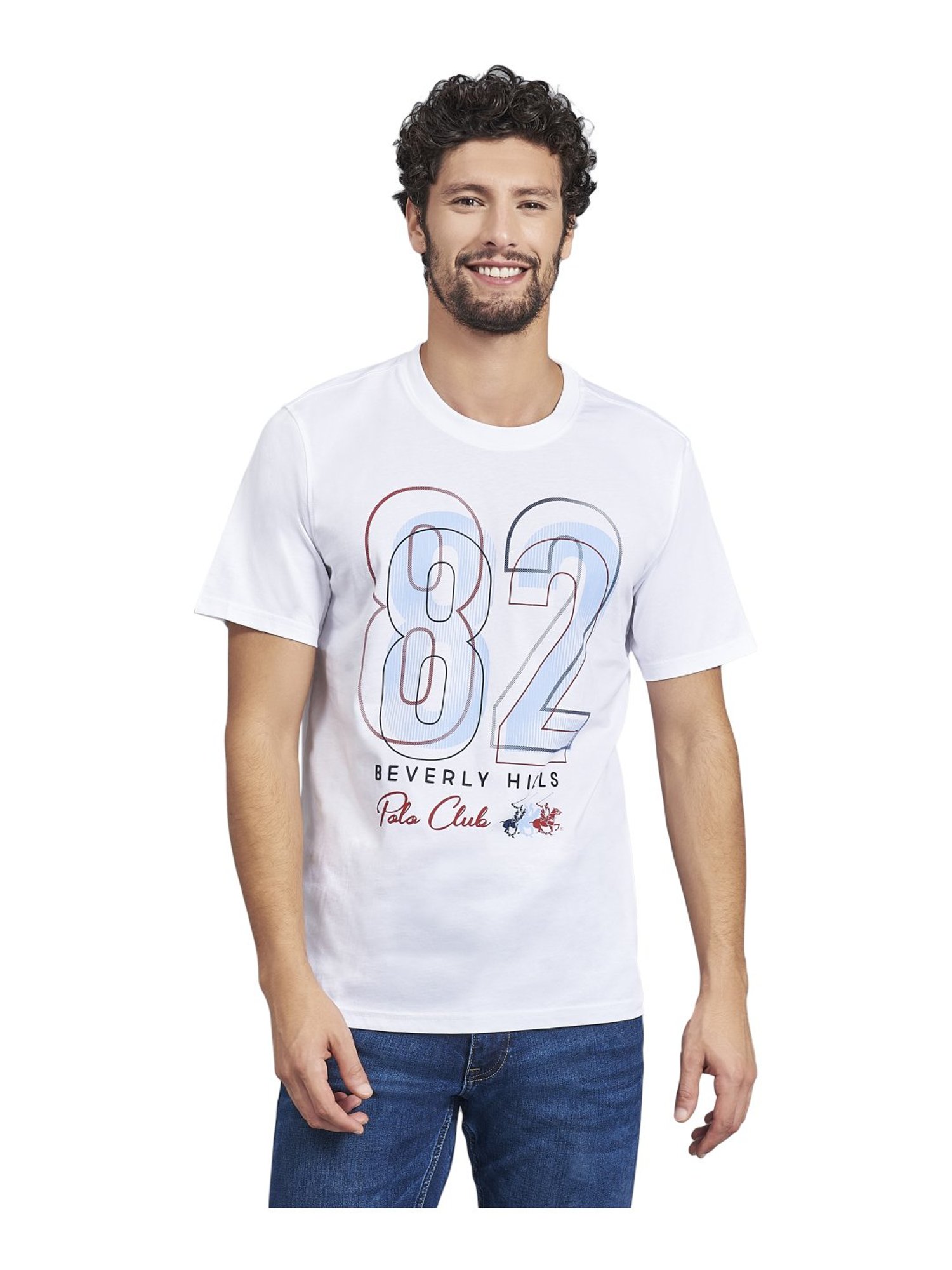 Beverly Hills Polo Club White Cotton Regular Fit Printed T-Shirt