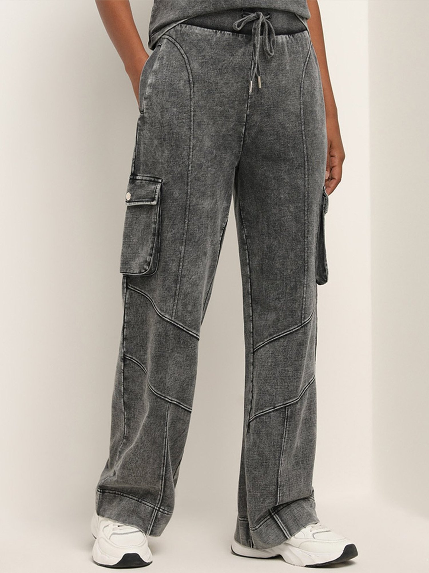 Studiofit by Westside Black Faded Mid-Rise Cotton Track Pants