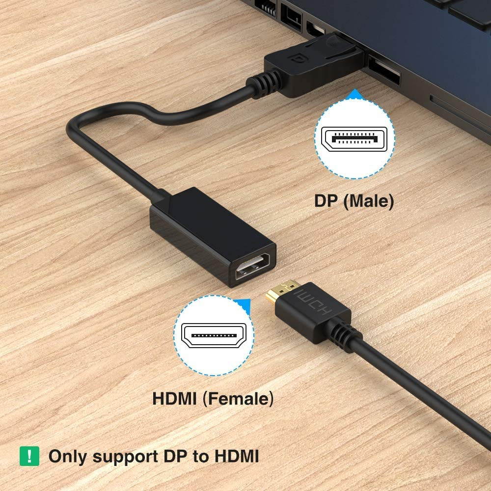 DisplayPort to HDMI, Hannord Gold-Plated DP Display Port to HDMI Adapter (Male to Female) 1080P HD Compatible for Lenovo Dell HP and Other Brand