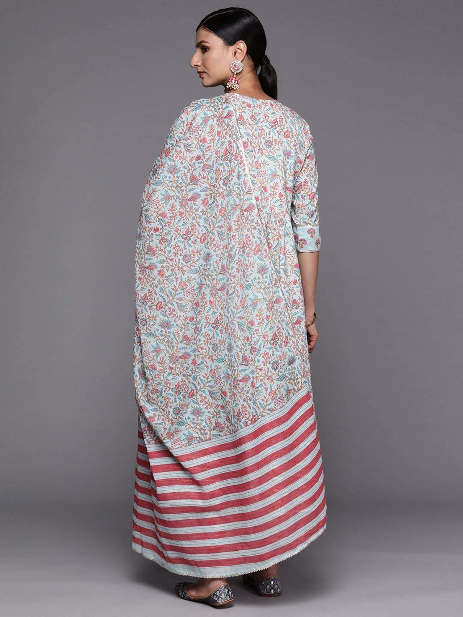 Libas Blue Cotton Printed Kurta Pant Set With Dupatta