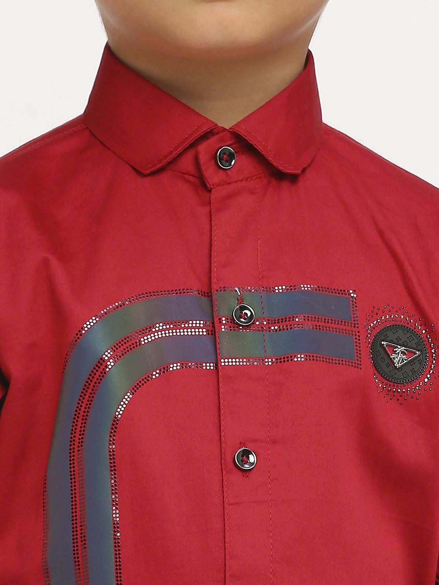 Kids Island Boys Maroon & Black Printed Full Sleeves Clothing Set