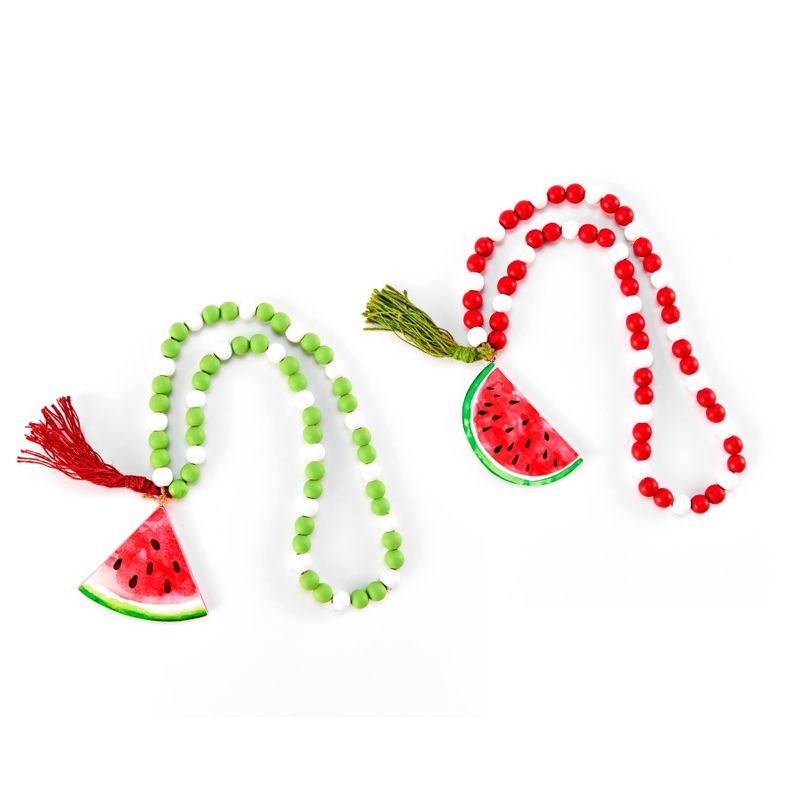 Lakeside Watermelon Bead Ropes with Fruit Pendant End Applique Set - Set of 2