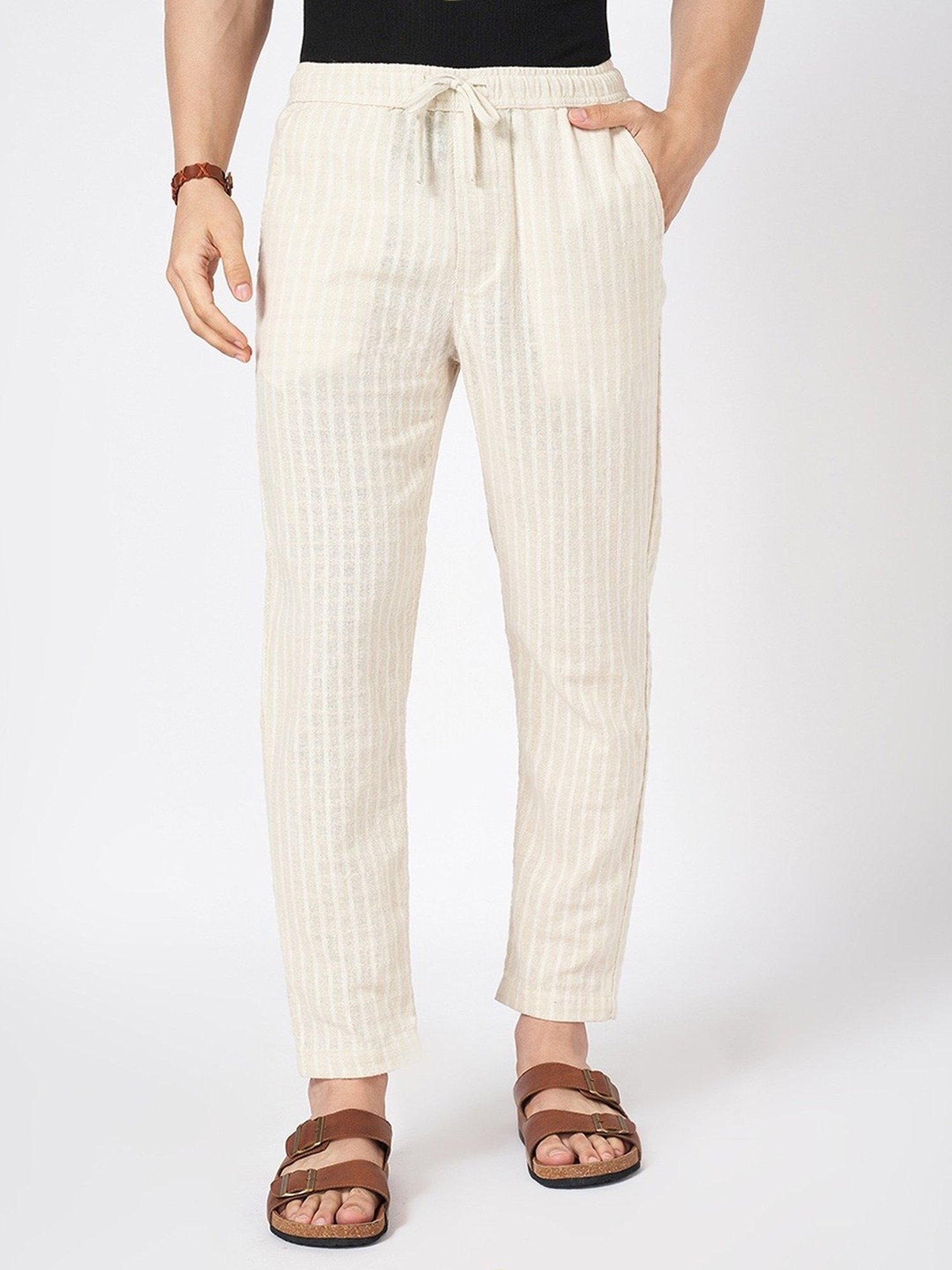 7 Alt By Pantaloons Off White Cotton Relaxed Fit Trousers