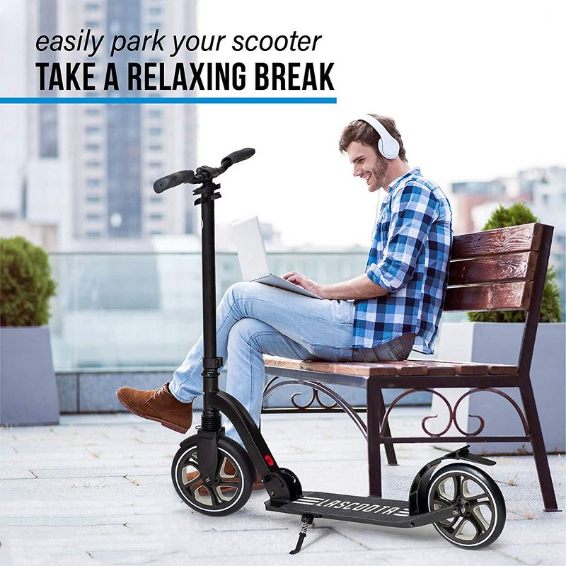 LaScoota Premium Adult Teen Adjustable Portable Folding Kick Scooter with Wide Non Slip Deck and Carry Strap for Age 20 Year and Up, Gray