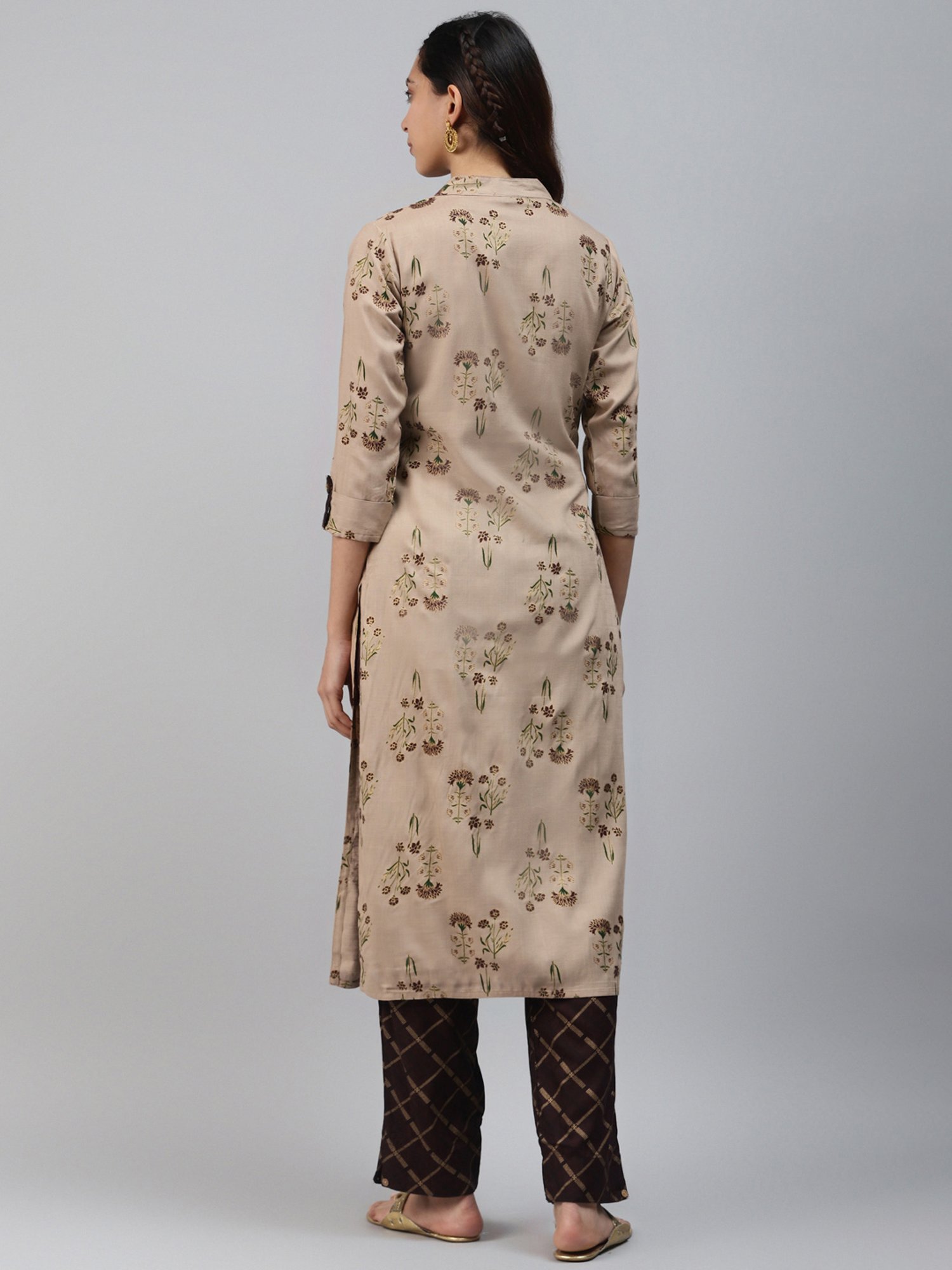 HIGHLIGHT FASHION EXPORT Beige & Brown Floral Print Kurta Pant Set