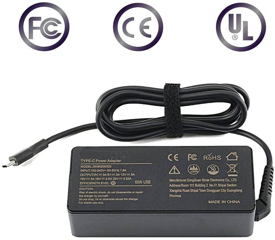 65W USB-C AC Laptop Charger for Lenovo Chromebook 100e 300e C330 ThinkPad T470 T470s T480 T480s T570 T580s Yoga 910 920 720 730 C740 C930 C940 S730 Type C Power Supply Cord