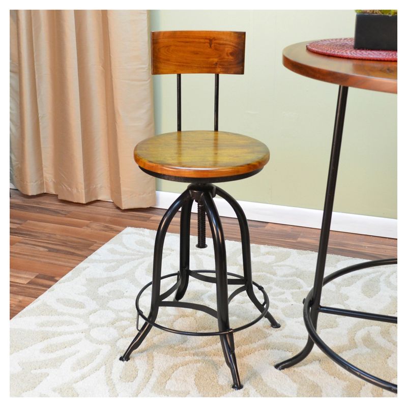 Wren Adjustable Stool with Back - Chestnut/Black - Carolina Chair and Table