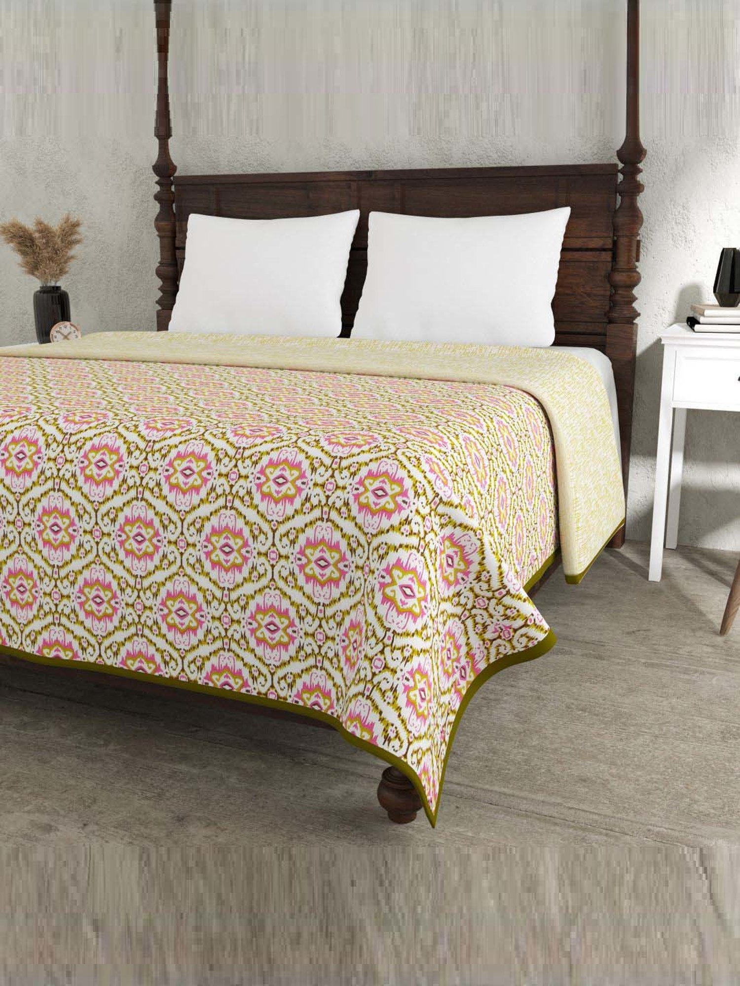 JaipurFabric Pickle Green Mulmul Cotton 150 GSM Reversible Ac Dohar